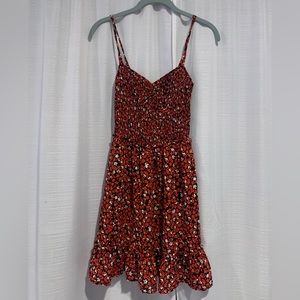 Floral print ribbed bodice dress
